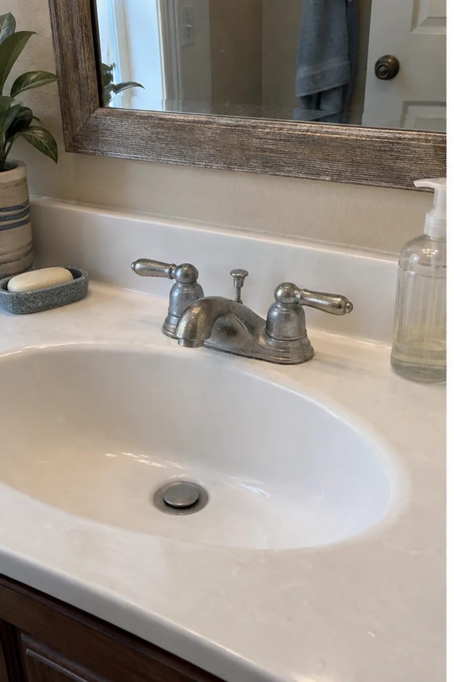 Worn, corroded bathroom faucet before replacement
