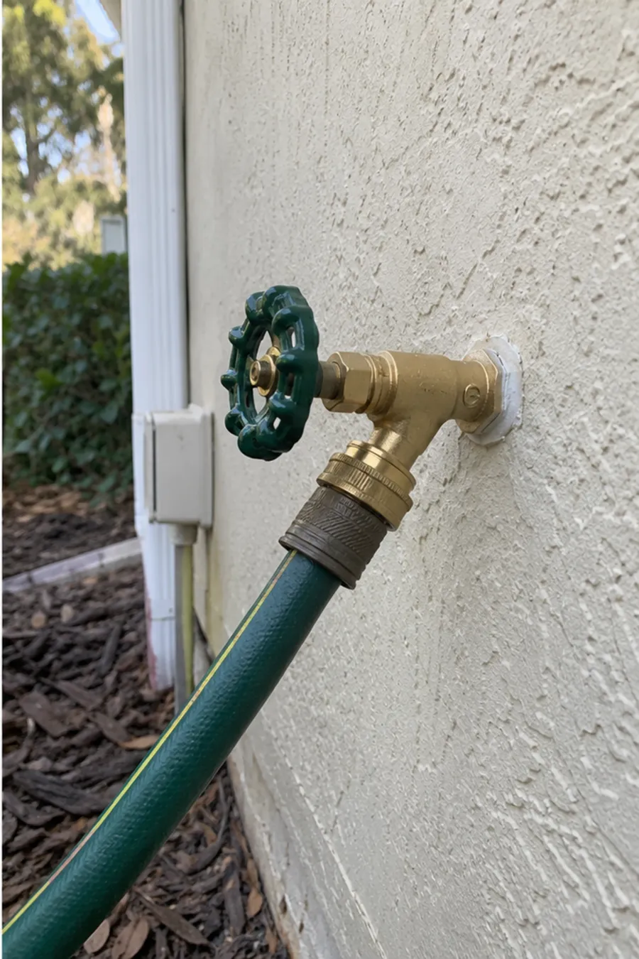 New brass outdoor spigot after replacement