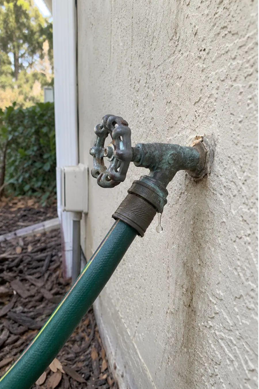 Corroded dripping outdoor hose bib before replacement